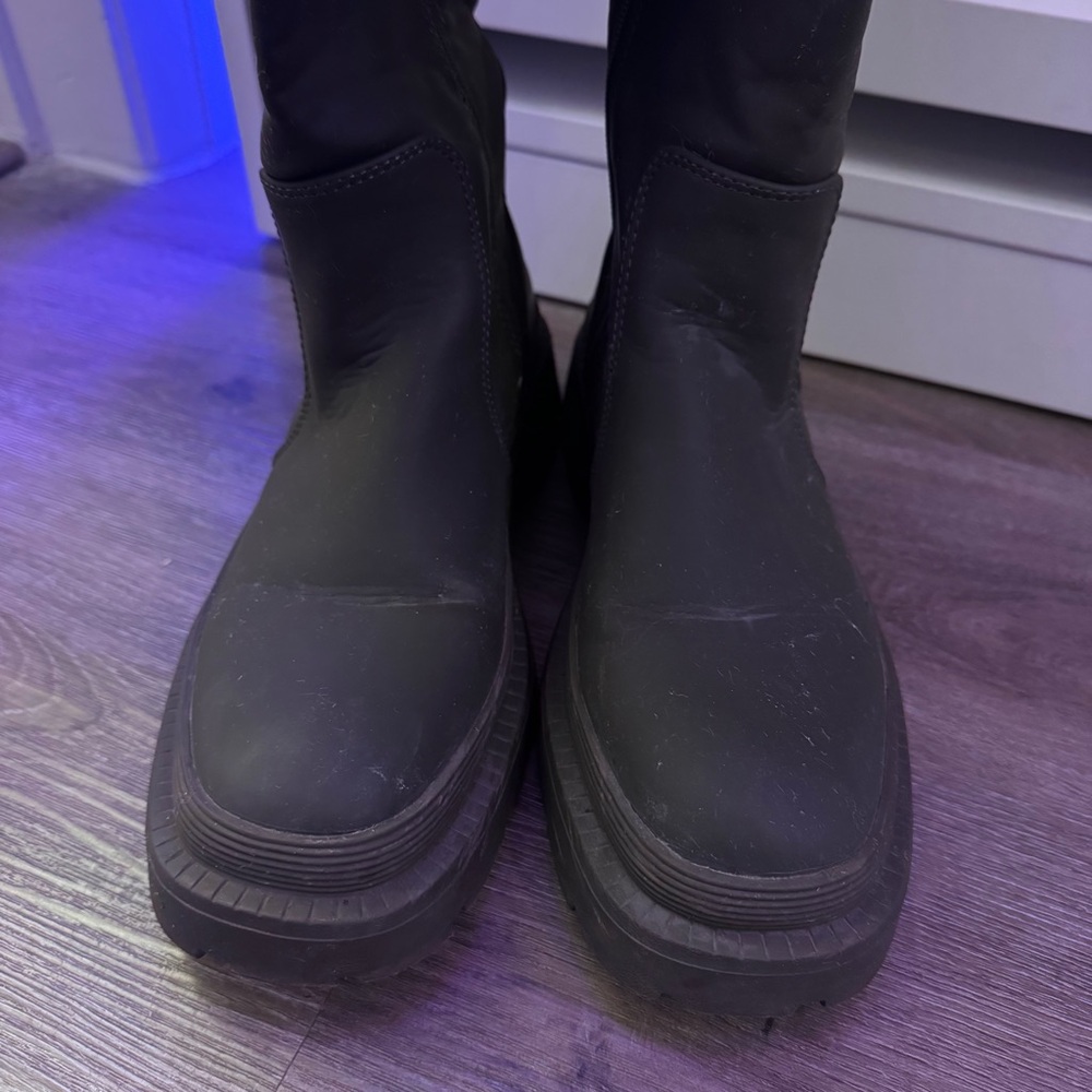 BOUTIQUE Olive Green Knee-High Chunky Sole Military Combat Flat Boots - Picture 6 of 11